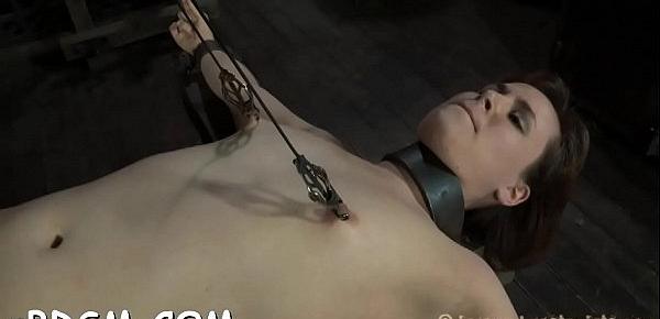  Angel gets her neck restrained and knockers clamped